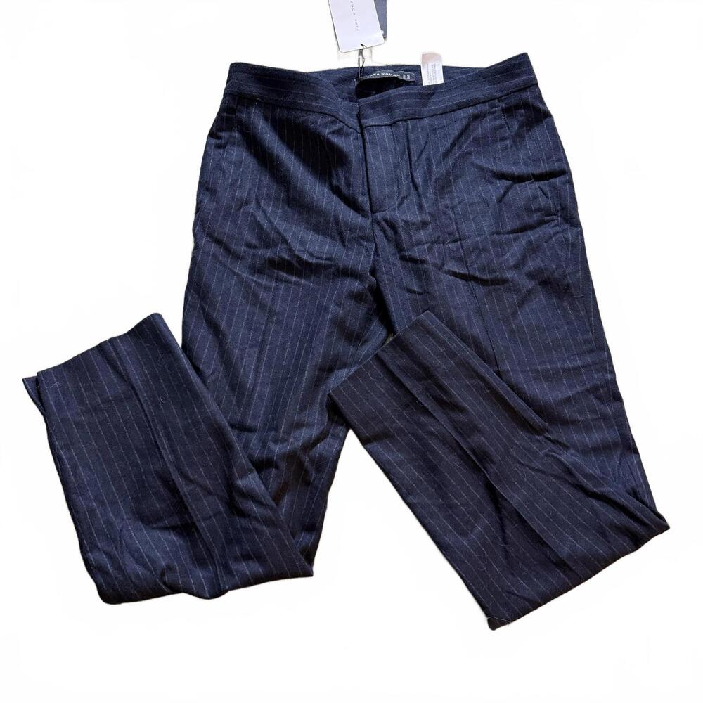 ZARA Navy Pinstripe Mid‎ Rise Straight Leg Ankle Pants SZ XS (30x26) NWT Y2K